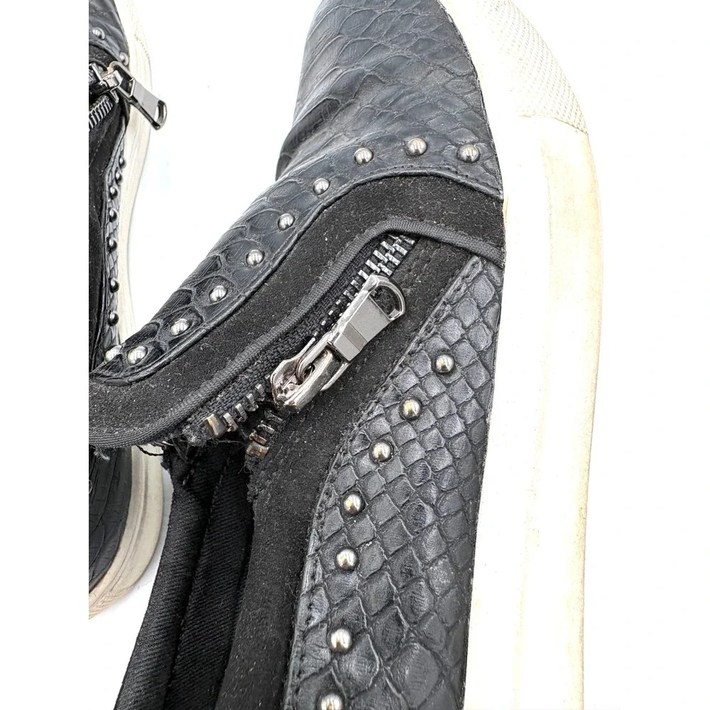 Report Andre Black Snakeskin Embossed Studded Zip‎ Slip On Sneakers Womens 6.5